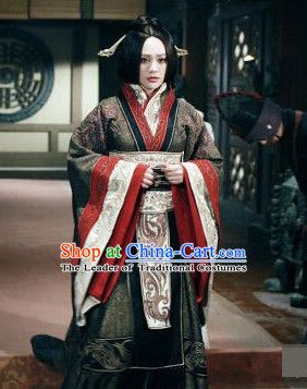 Ancient Chinese Style Empress Authentic Clothes Culture Costume Han Dresses Traditional National Dress Clothing and Headwear Complete Set for Women Girls