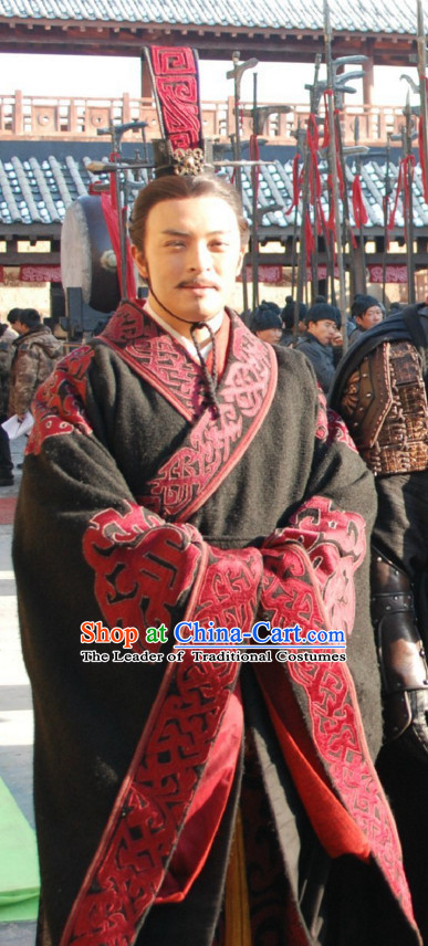 Ancient Chinese Style Minister Long Robe Dress Authentic Chancellor Clothes Culture Costume Han Dresses Traditional National Dress Clothing and Headwear Complete Set for Men