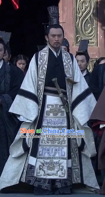 Ancient Chinese Style Minister Dress Authentic Chancellor Clothes Culture Costume Han Dresses Traditional National Dress Clothing and Headwear Complete Set for Men