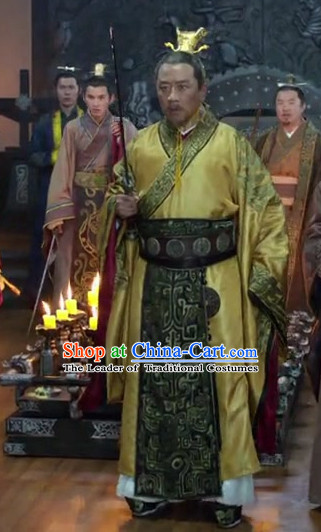 Ancient Chinese Style Emperor Costume Dress Authentic Clothes Culture Han Dresses Traditional National Dress Clothing and Headdress Complete Set