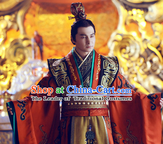 Ancient Chinese Style Emperor Costumes Dress Authentic Clothes Culture Han Dresses Traditional National Dress Clothing and Headdress Complete Set