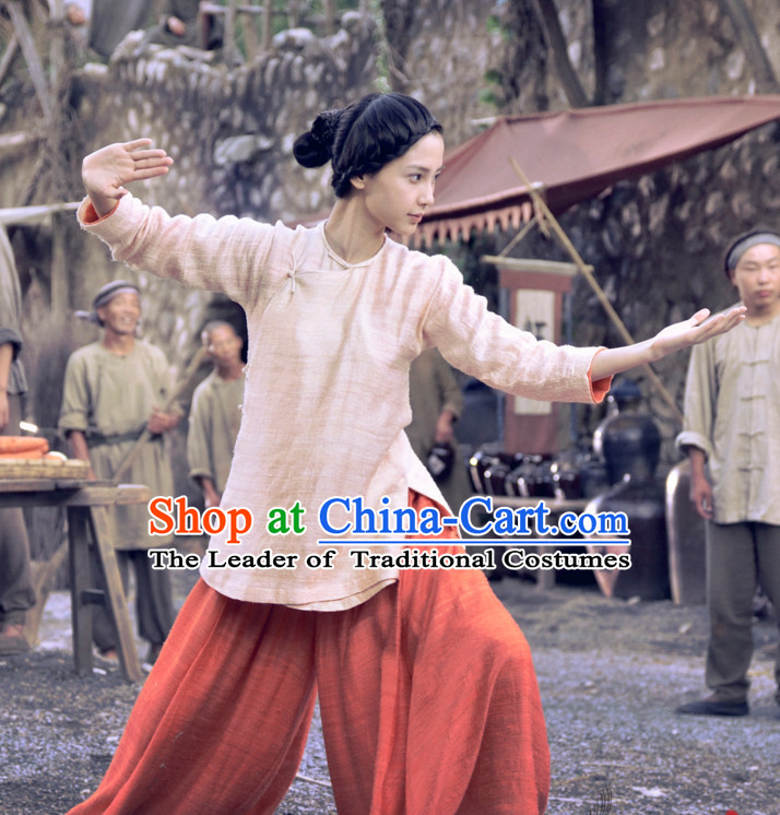 Ancient Chinese Style Kung Fu Costumes Dress Authentic Clothes Culture Han Dresses Traditional National Dress Clothing and Headpieces Complete Set