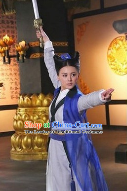 Ancient Chinese Style Superheroine Costumes Dress Authentic Clothes Culture Han Dresses Traditional National Dress Clothing and Headpieces Complete Set for Brides