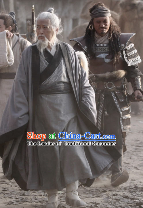 Ancient Chinese Style Hanfu Costumes Dress Authentic Clothes Culture Traditional National Clothing and Headpieces Complete Set for Old Men