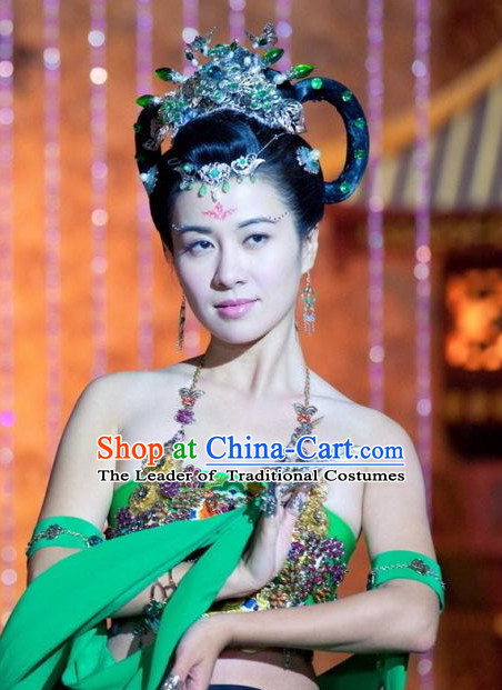 Traditional Ancient Chinese Style Black Full Wigs and Hair Jewelry for Women