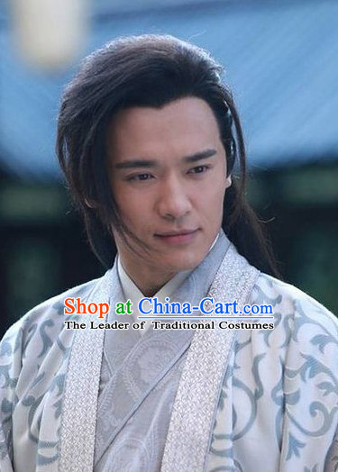 Ancient Chinese Traditional Style Samural Black Male Full Wigs