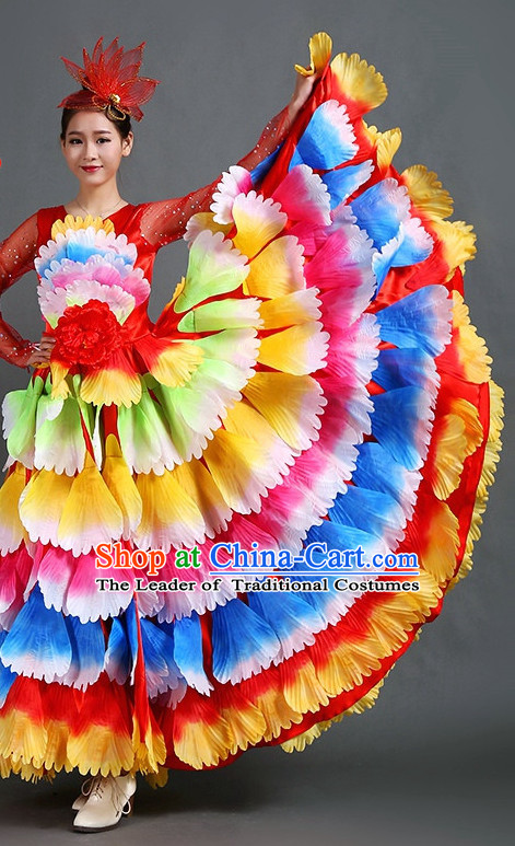 Traditional Chinese Flower Dance Flower Dancing Costume and Head Wear Complete Set for Women