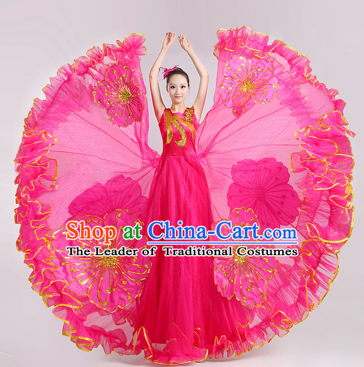 Chinese Flower Dance Costume and Headdress for Women