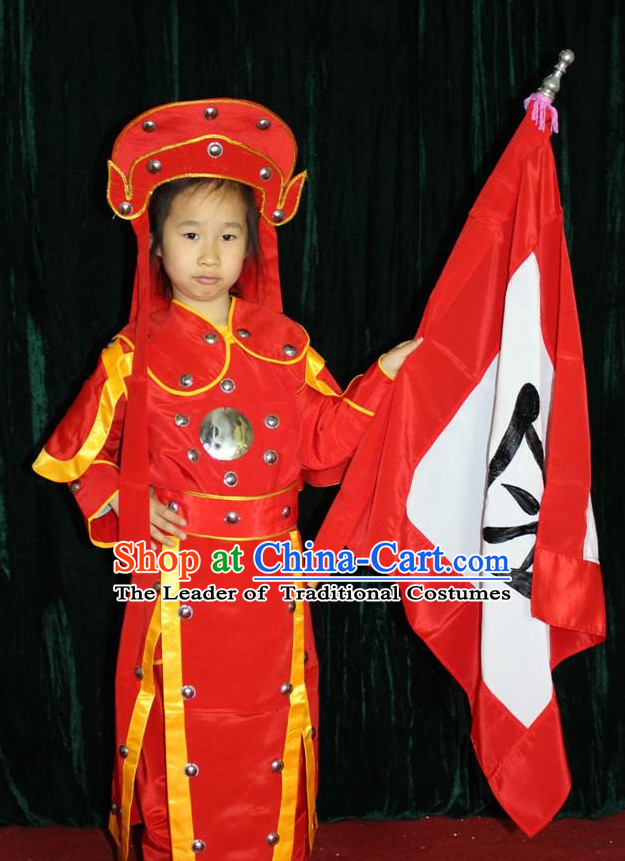 Chinese Opera Hua Mulan Flag Warrior and Hat Complete Set for Men