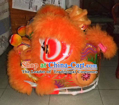 Top Orange Chinese Classic 100_ Natural Long Wool Fut San Style Lion Dance Costumes Complete Set