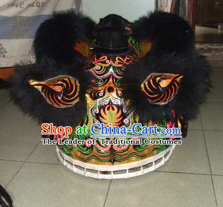 Top Black Teenagers Students Chinese Classical 100_ Natural Long Wool Fut San Lion Dance Costumes Complete Set