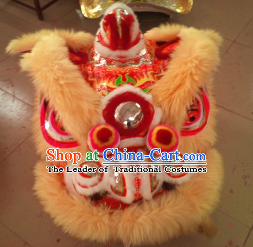 Top Beige Long Wool Ancient Chinese Traditional Lion Dance Costumes Complete Set