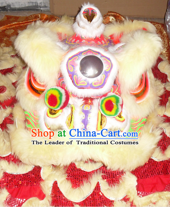 Light Yellow Top Asian Chinese Lion Dance Troupe Performance Suppliers Pants Equipments Art Instruments Lion Tail Costumes Complete Set for Men