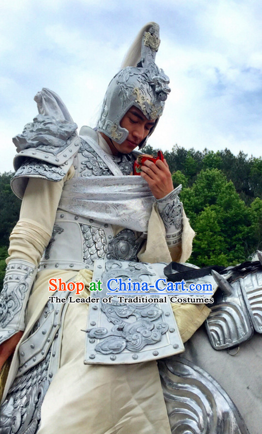 Ancient Chinese Superhero Zhao Zilong Fighter Body Armor Costumes Garments Complete Set for Men