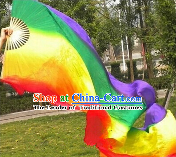 Pure Silk Chinese Color Transition Long Silk Dance Ribbon Fan