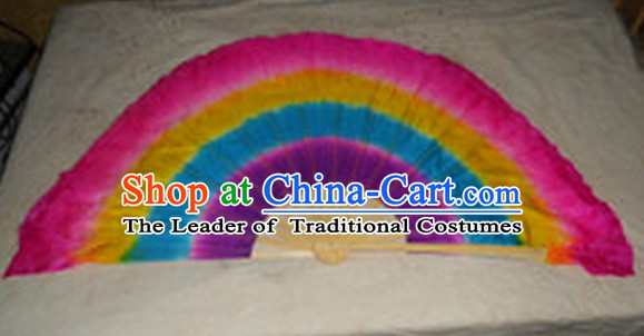 Pure Silk Chinese Color Transition Long Silk Dance Fan