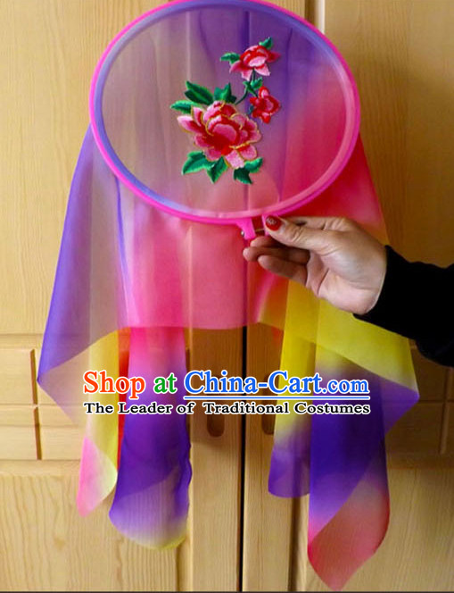 Ancient Chinese Style Embroidered Flower Long Ribbon Dance Fan Dancing Fans