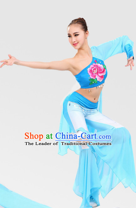 Chinese Traditional Stage Fan Dance Dancewear Costumes Dancer Costumes Dance Costumes Clothes and Headdress Complete Set for Women Children