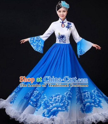 Chinese Traditional Stage Flower Dance Dancewear Costumes Dancer Costumes Dance Costumes Clothes and Headdress Complete Set for Women