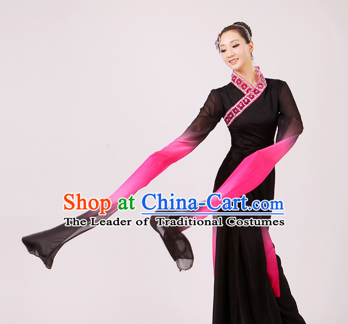 Chinese Traditional Stage Long Sleeves Dance Dancewear Costumes Dancer Costumes Dance Costumes Clothes and Headdress Complete Set for Girls Ladies