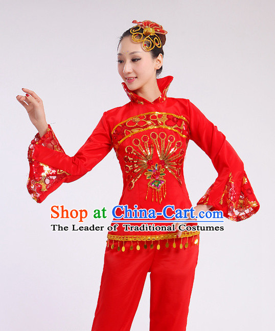 Chinese Traditional Stage Dance Dancewear Costumes Dancer Costumes Dance Costumes Clothes and Headdress Complete Set for Girls Ladies