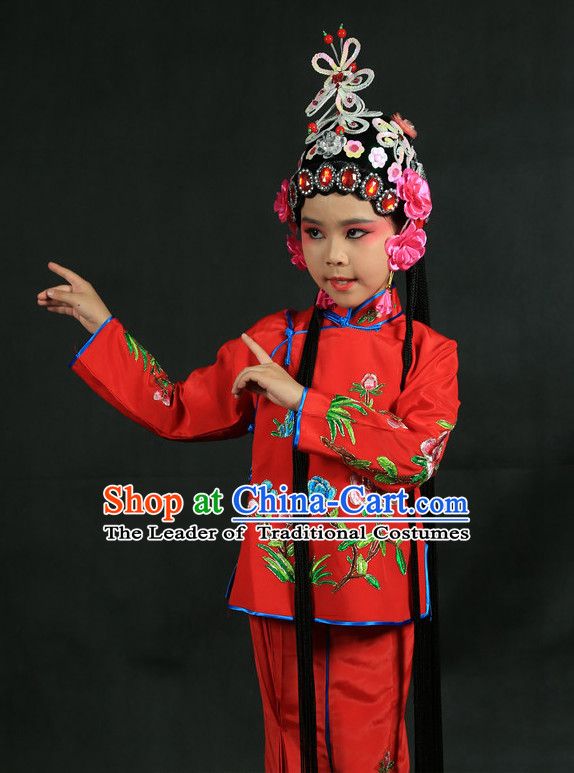 Chinese Traditional Opera Costumes and Headdress Complete Set for Kids