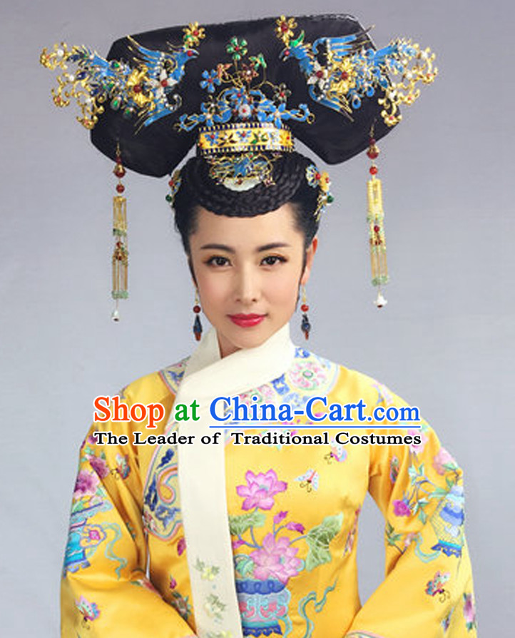 Chinese Classical Princess Queen Hair Jewelry Headwear Headdress and Long Wigs