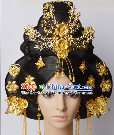 Chinese Classical Princess Queen Empress Hair Jewelry Headwear Headdress and Long Wigs