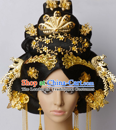 Chinese Classical Princess Queen Empress Hair Jewelry Headwear Headdress and Long Wigs