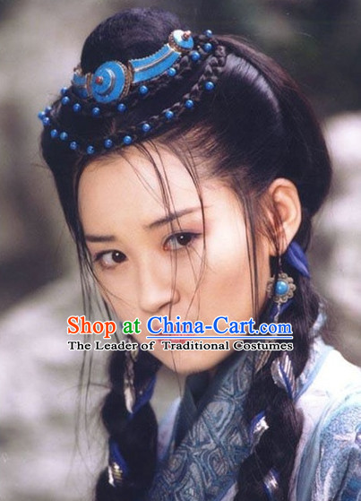 Chinese Ancient Xiao Ao Jiang Hu TV Series Ren Yingying Long Wigs and Hair Jewelry Set