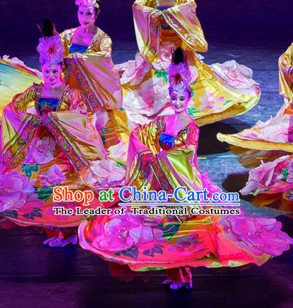 Chinese Ancient Palace Dancer Classical Dancing Costumes and Headwear Complete Set for Women