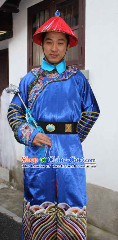 Top Chinese Qing Dynasty Official Costume Costumes and Hat Complete Set for Men and Boys