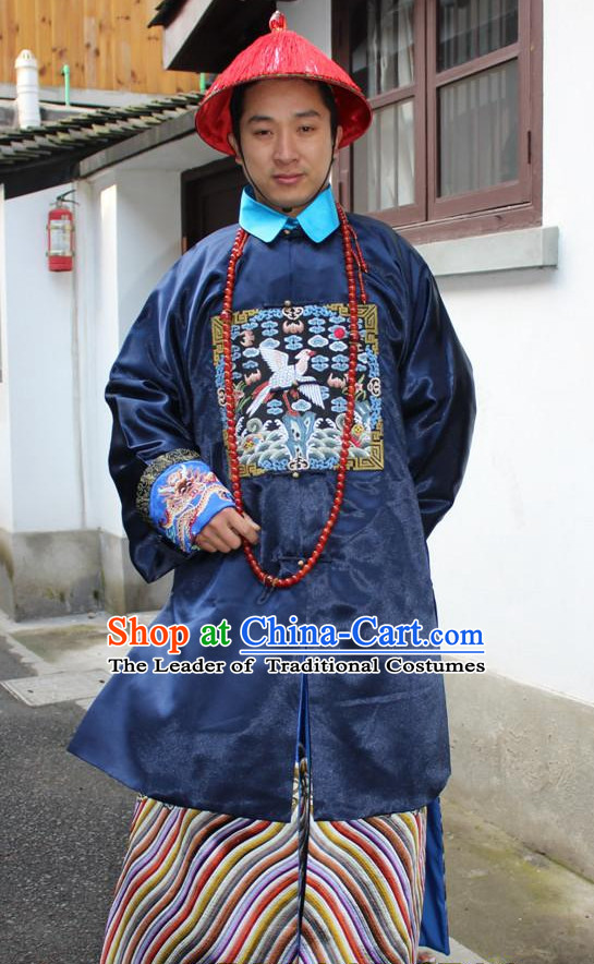 Top Chinese Qing Dynasty Official Costume Costumes and Hat Complete Set for Men and Boys