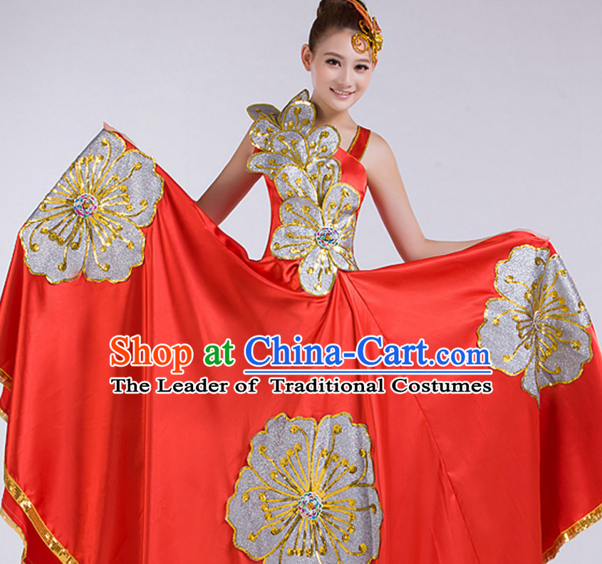 Chinese Stage Performance Flower Dance Costume and Headdress Complete Set for Women