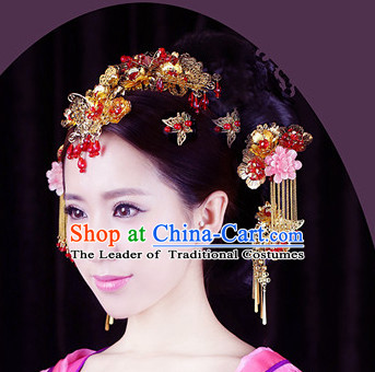 Top Chinese Traditional Wedding Bridal Crown Headpieces Hair Jewelry Bridal Hair Clasp Hairpins Set