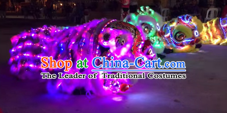 Luminous LED Lights Supreme 100_ Long Natural Wool Chinese Southern Lion Dance Equipments Complete Set