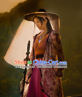 Ancient Chinese Kung Fu Lady Costumes and Hat Complete Set for Girls Women