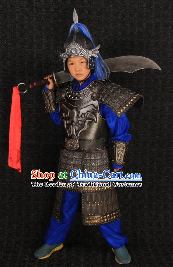 Top Chinese Ancient General Body Armor Costumes and Helmet Complete Set for Children Kids