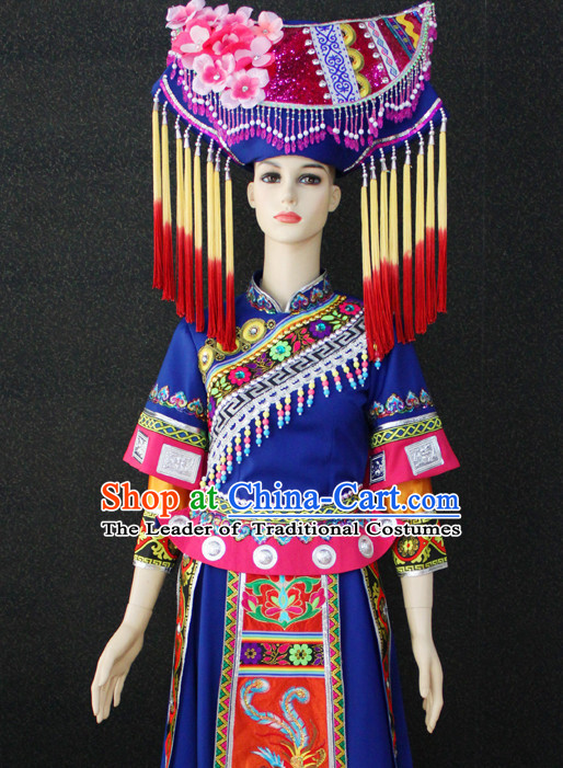 Chinese Nationality Folk Dance Ethnic Wear China Clothing Costume Ethnic Dresses Cultural Dances Costumes Complete Set for Women Girls