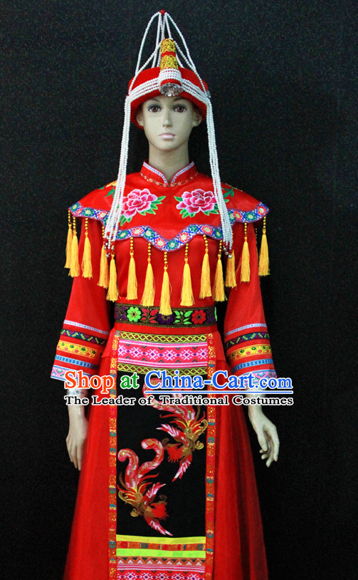 Chinese Nationality Folk Dance Ethnic Wear China Clothing Costume Ethnic Dresses Cultural Dances Costumes Complete Set for Women Girls