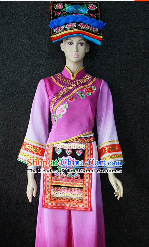 Chinese Nationality Folk Dance Ethnic Wear China Clothing Costume Ethnic Dresses Cultural Dances Costumes Complete Set for Women Girls