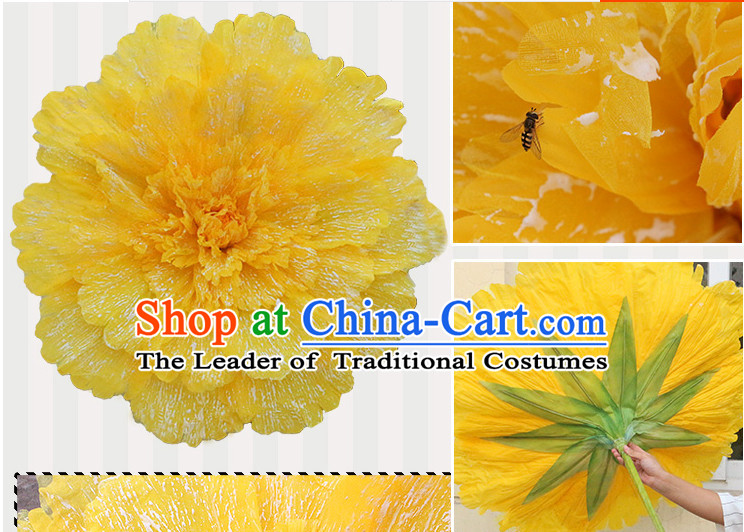 Yellow Traditional Dance Props Flower Umbrella Dancing Prop Decorations for Men Women Adults