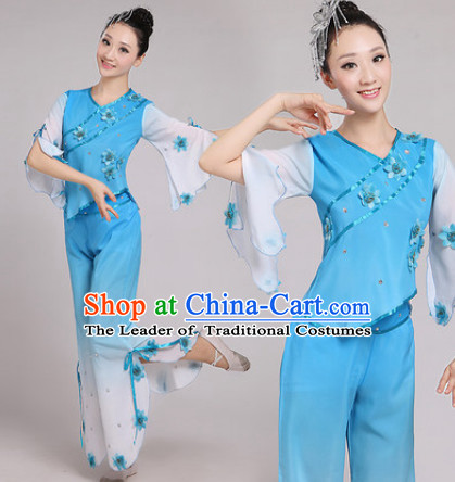 Blue Chinese Dance costume Dance Classes Uniforms Folk Dance Traditional Cultural Dance Costumes Complete Set