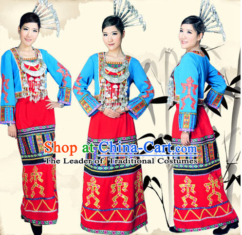 Chinese Folk Dance Ethnic Wear China Clothing Costume Ethnic Dresses Cultural Dances Costumes Complete Set