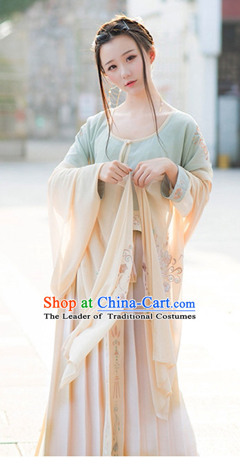 Traditional Chinese Ancient Dynasty Hanfu Suits Clothes Dresses Skirt and Hair Jewelry Complete Set for Women