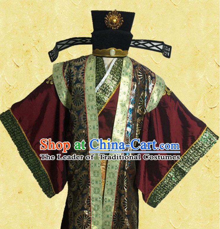 Green Ancient Chinese Style Official Costumes Clothing and Hat for Men