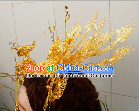 Gold Chinese Ancient Style Empress Princess Hair Jewelry Phoenix Headwear Head Accessories Set