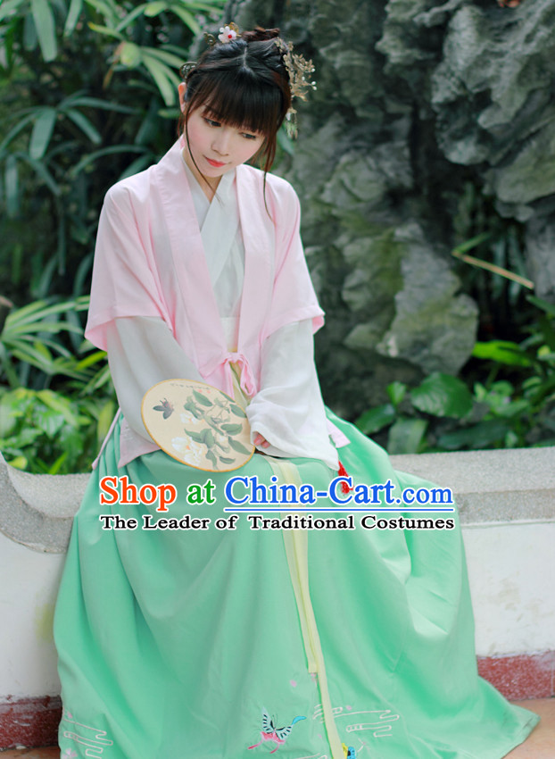 Chinese Traditional Dress Hanfu Costume China Kimono Robe Ancient Chinese Clothing National Costumes Gown Wear and Head Jewelry for Women Girls