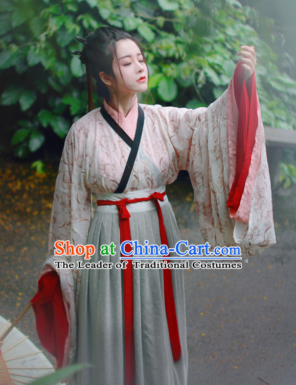 Chinese Traditional Dress Hanfu Costume China Kimono Robe Ancient Chinese Clothing National Costumes Gown Wear and Head Jewelry for Women Girls