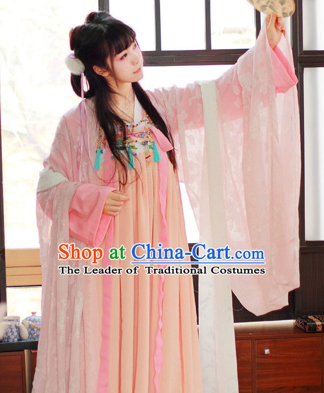 Chinese Traditional Dress Hanfu Costume China Kimono Robe Ancient Chinese Clothing National Costumes Gown Wear and Head Jewelry for Women Girls